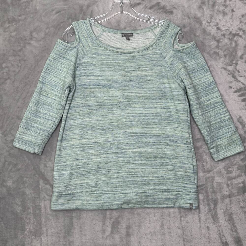 T by Talbots Petite Sweatshirt Womens Petite Medium Heathered Blue Green 3/4 Slv